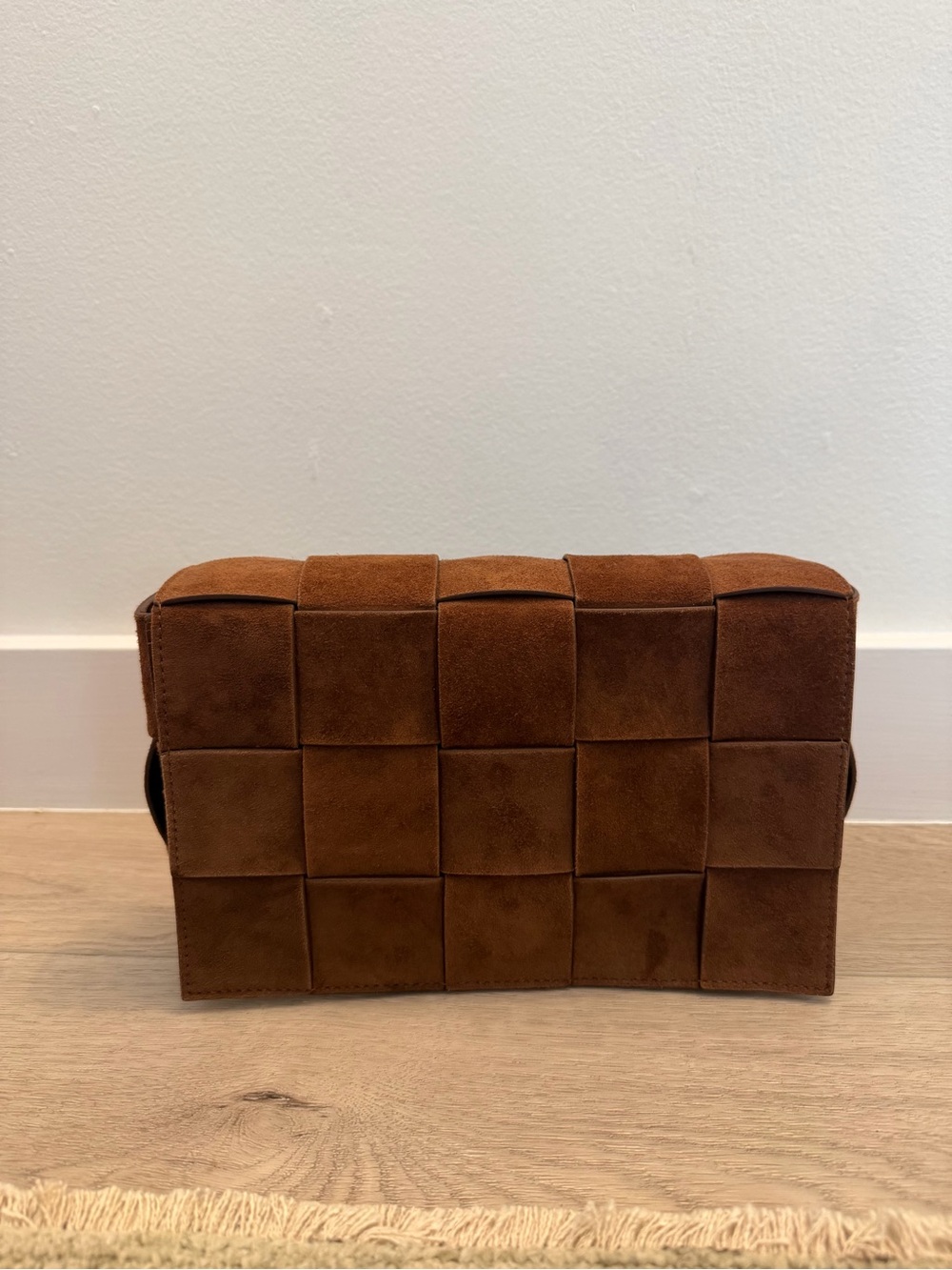 Woven Suede and Leather Crossbody Bag - Brown